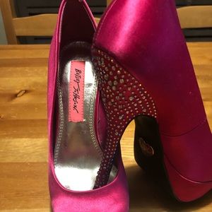 Betsey Johnson pink satin rhinestone heel
